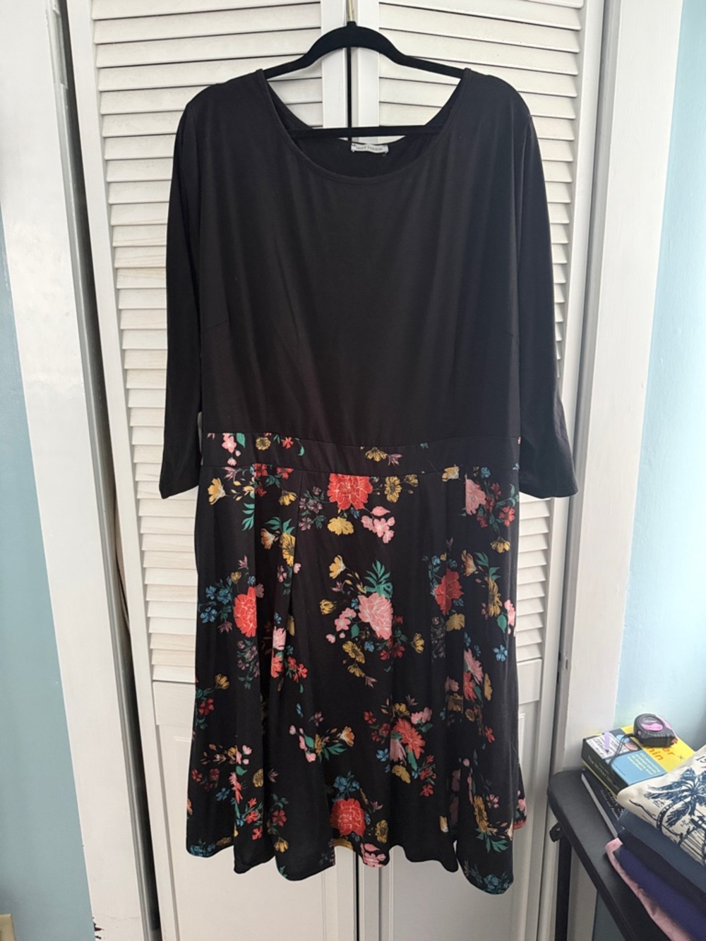 Black Floral Long Sleeve Fit-and-Flare Dress
